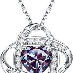 925 Sterling Silver Love Knot Birthstone Necklace, Natural or Created Gemstone,